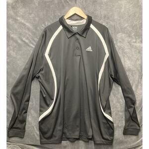Adidas Polo Men’s Sz 2XL Black White Climalite Long Sleeve Button Golf Work Prep